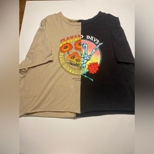 Fifth sun crop top split half tan half black